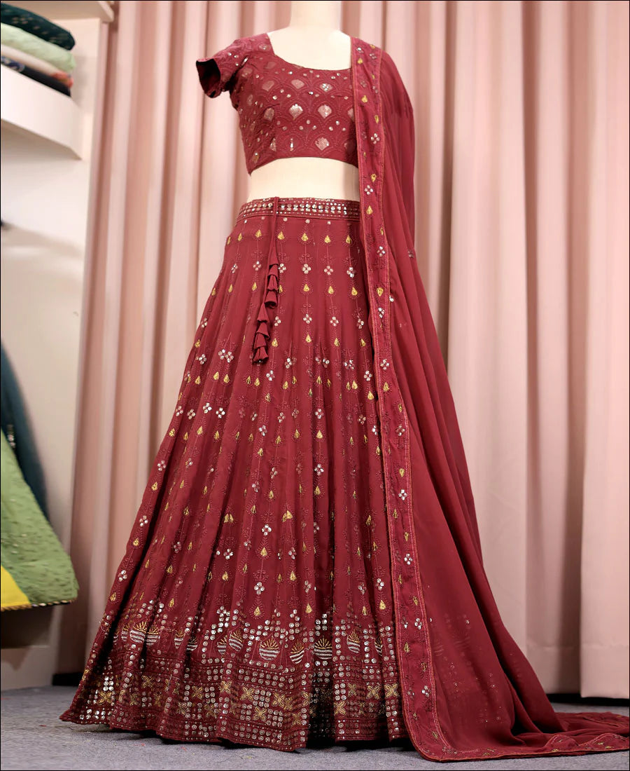 Georgette Sequence Work Designer Wine Berry Color Lehenga choli