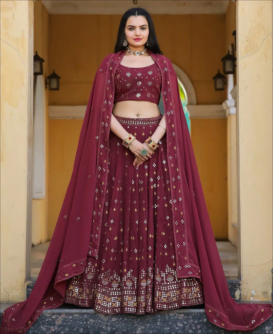 Georgette Sequence Work Designer Wine Berry Color Lehenga choli