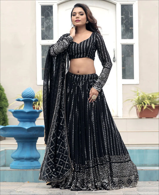 Georgette Sequence Work Designer Black Color Lehenga choli