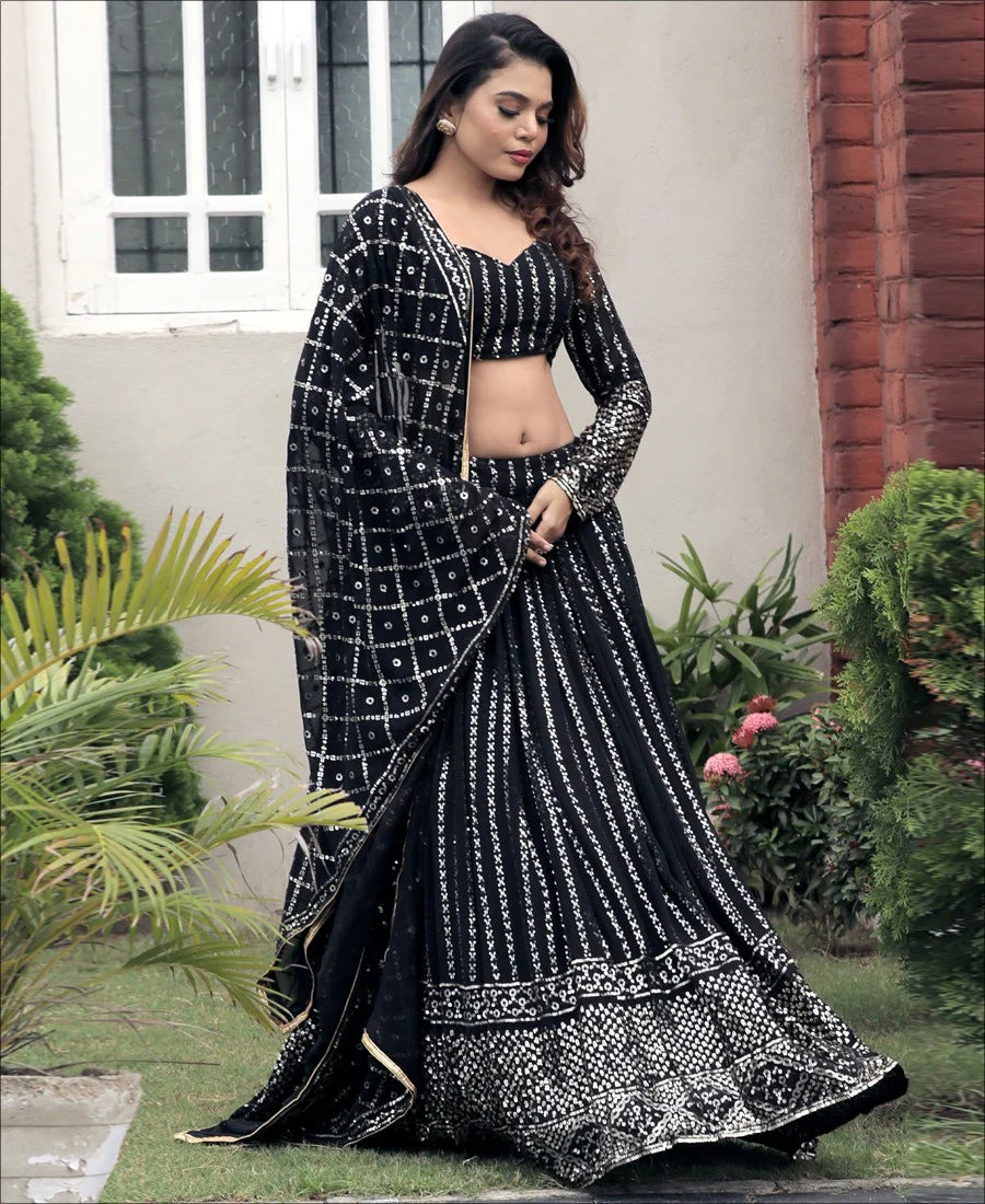 Georgette Sequence Work Designer Black Color Lehenga choli