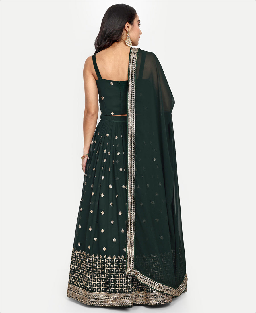 Green Colored Georgette Sequence Embroiodery Work Lehenga Choli