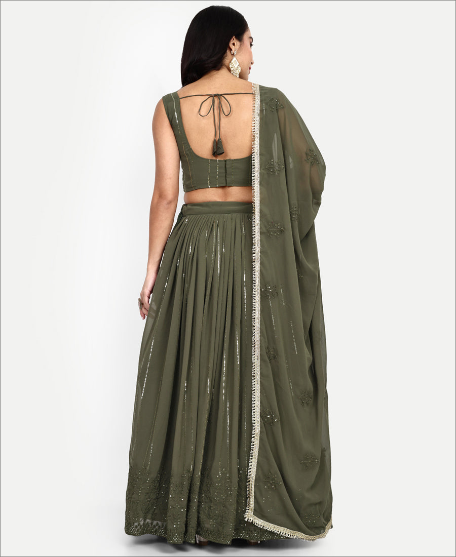 Dark Green Sequence Work Georgette Party Wear Lehenga Choli