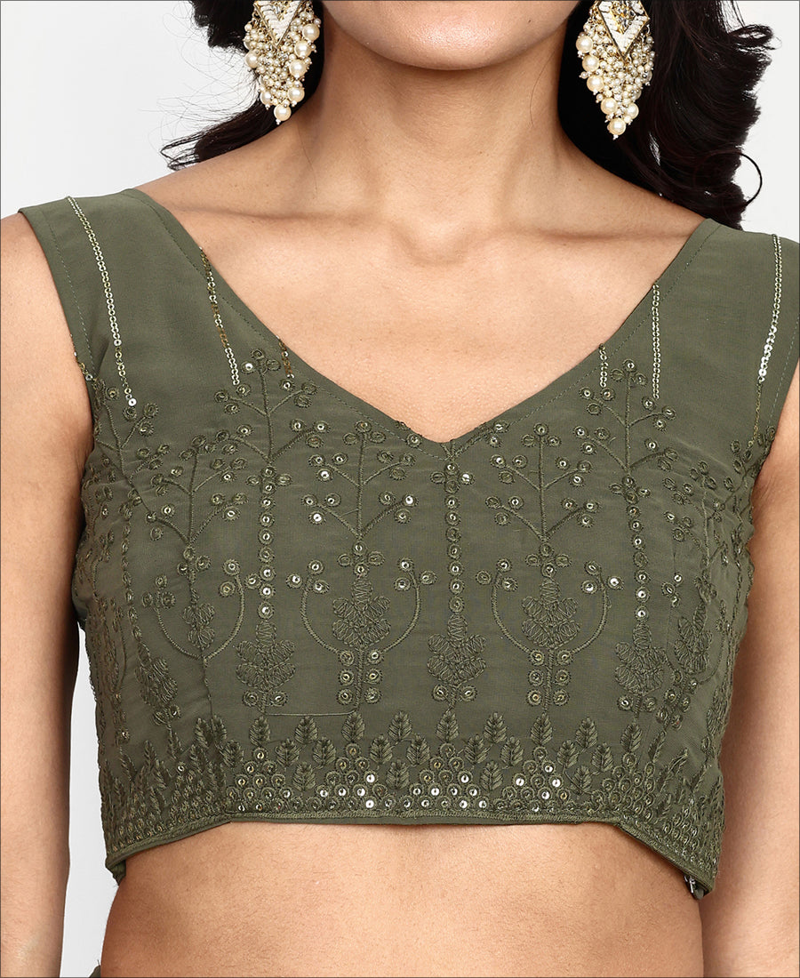 Dark Green Sequence Work Georgette Party Wear Lehenga Choli