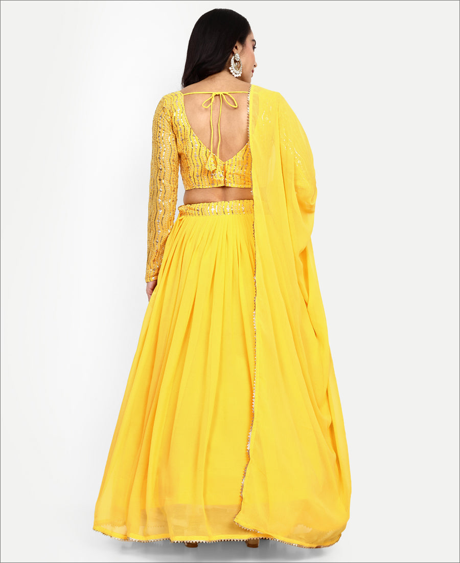 Embroidered Sequinned Semi-Stitched Lehenga & Unstitched Blouse With Dupatta