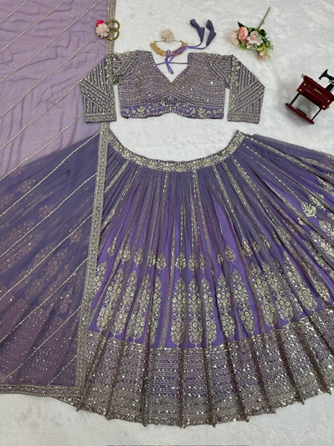 Stylish Purple Georgette Sequence Work Lehenga Choli