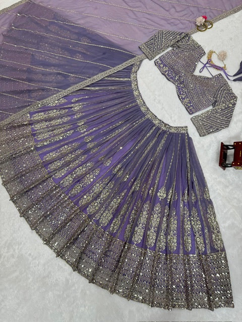 Stylish Purple Georgette Sequence Work Lehenga Choli