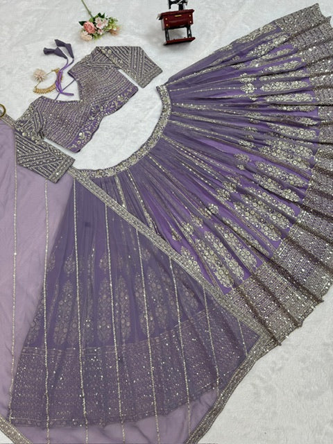 Stylish Purple Georgette Sequence Work Lehenga Choli