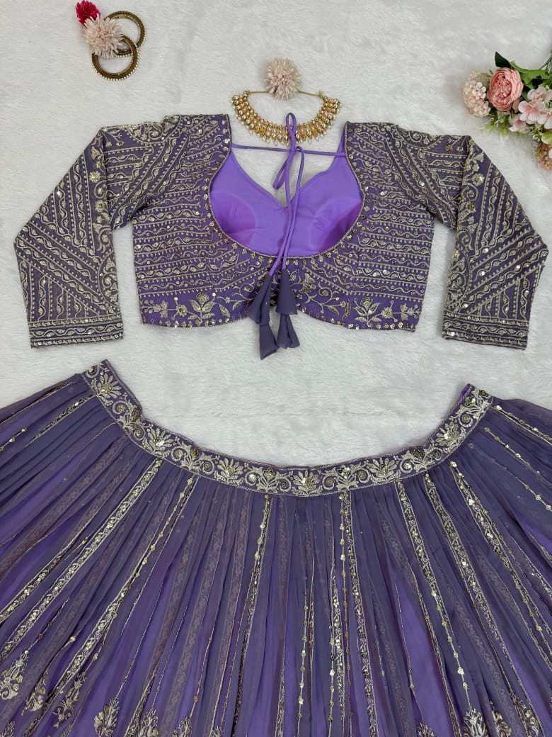 Stylish Purple Georgette Sequence Work Lehenga Choli