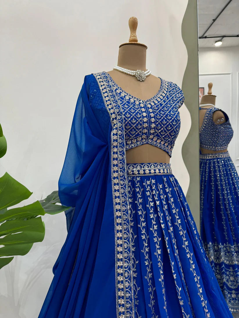 Mesmerizing Blue Georgette Sequence & Thread Work Lehenga Choli