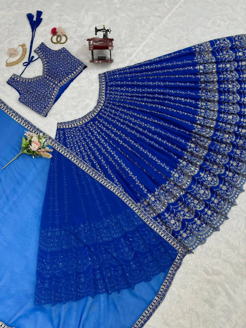 Mesmerizing Blue Georgette Sequence & Thread Work Lehenga Choli