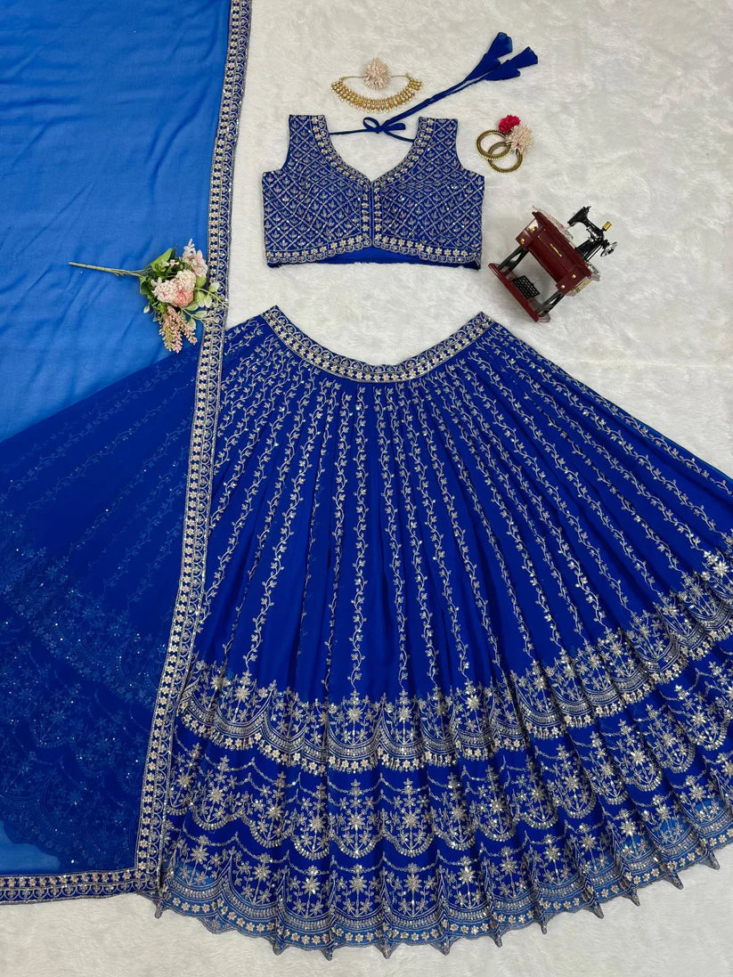 Mesmerizing Blue Georgette Sequence & Thread Work Lehenga Choli