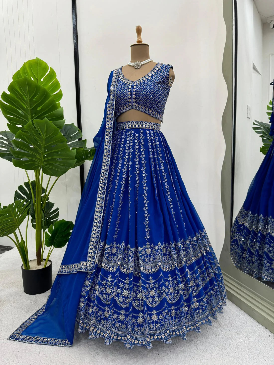 Mesmerizing Blue Georgette Sequence & Thread Work Lehenga Choli