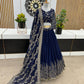 Navy Blue Georgette With Embroidery Work Wedding Lehenga Choli