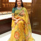 YELLOW SOFT KHADI ORGANZA FLORAL DIGITALSAREE