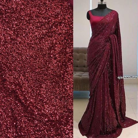 MAROON GEORGETTE EMBROIDERED SEQUENCE SAREE