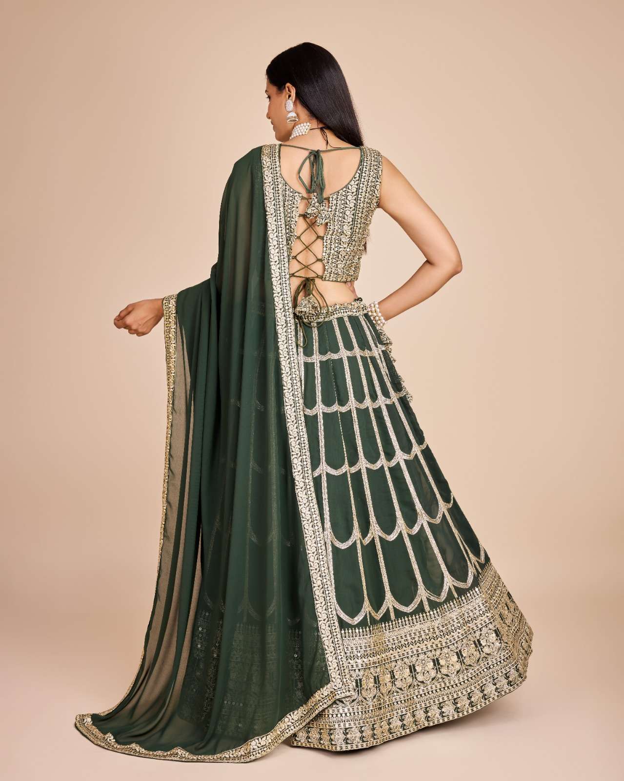 Green Faux Georgette Lehenga With Choli And Dupatta Embroidered Sequins Party Wear