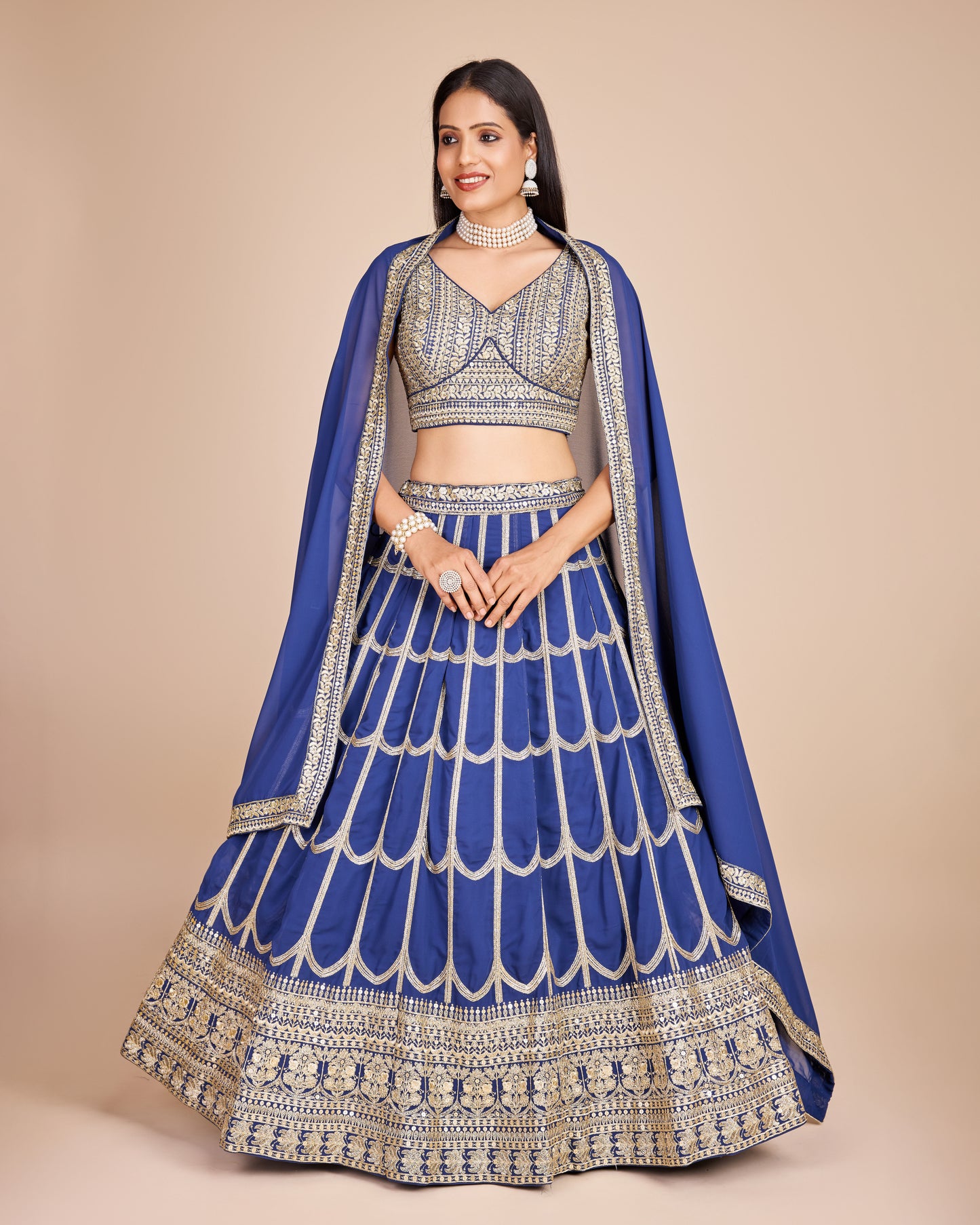 Blue Embroidered Georgette Lehenga