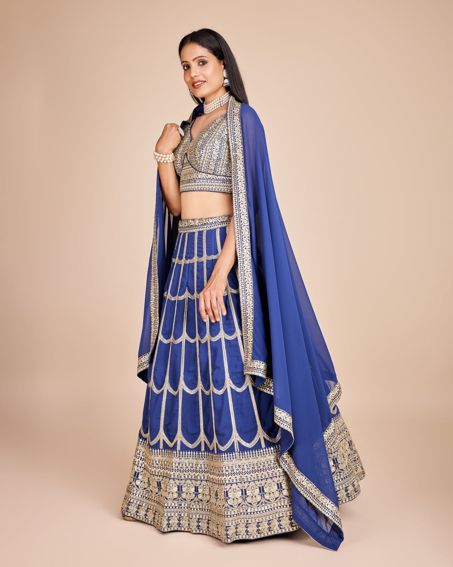 Blue Embroidered Georgette Lehenga