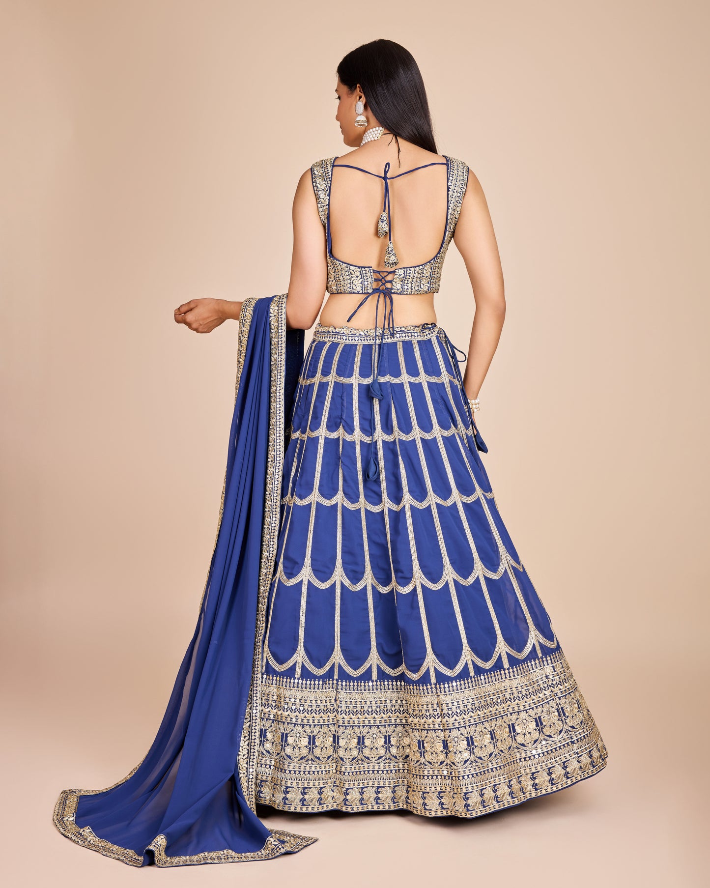 Blue Embroidered Georgette Lehenga