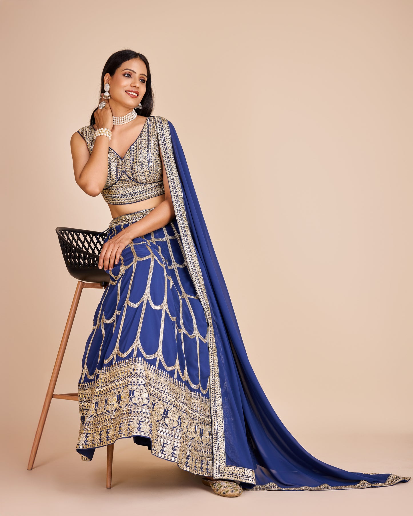 Blue Embroidered Georgette Lehenga