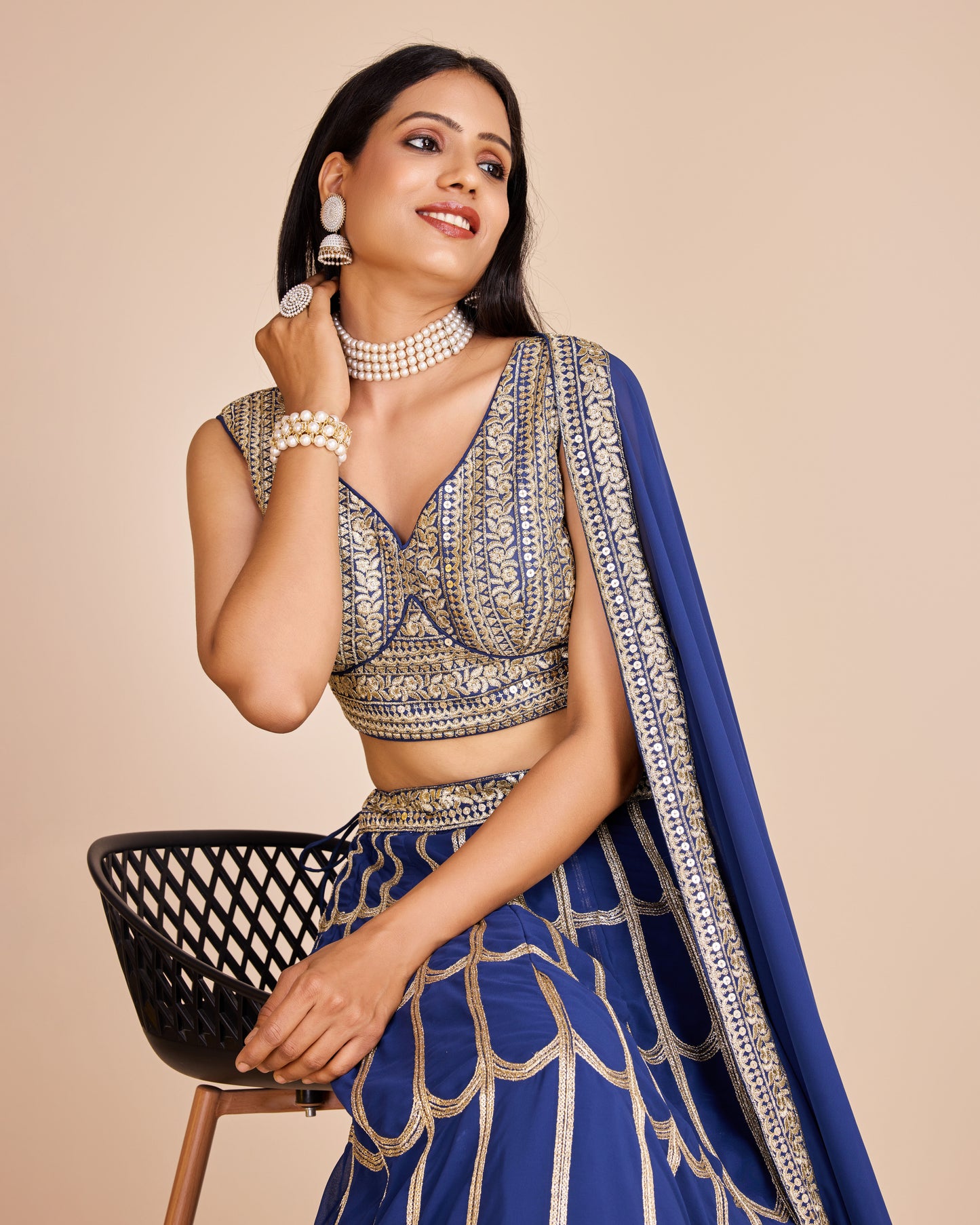 Blue Embroidered Georgette Lehenga