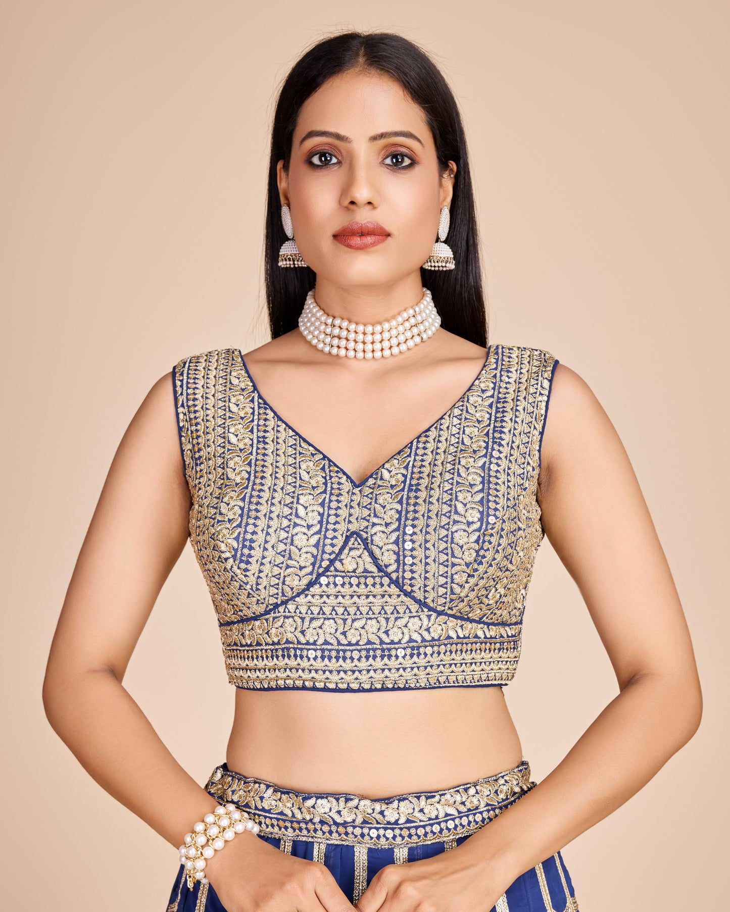 Blue Embroidered Georgette Lehenga