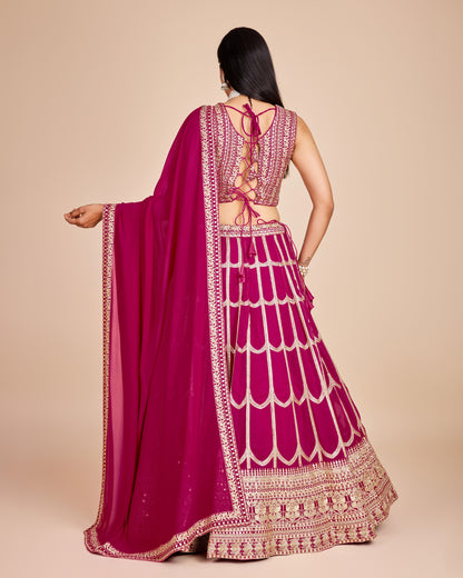 Rani Pink Sequin Thread Embroidered Faux Georgette Lehenga