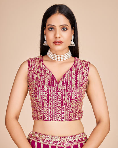 Rani Pink Sequin Thread Embroidered Faux Georgette Lehenga