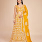 Yellow Faux Georgette Embroidered Sequins Lehenga With Choli And Dupatta Party Wear