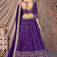 PURPLE ZARI AND SEQUINS EMBROIDERED VICHITRA SEMI STITCHED LEHENGA