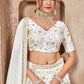 WHITE ZARI AND SEQUINS EMBROIDERED VICHITRA SEMI STITCHED LEHENGA