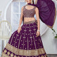 WINE ZARI AND SEQUINS EMBROIDERED GEORGETTE SEMI STITCHED LEHENGA