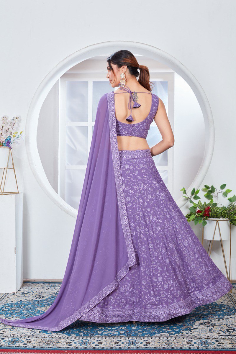 LAVENDER COLOR SEQUINS WORK ON GEORGETTE FABRIC CHIC LEHENGA