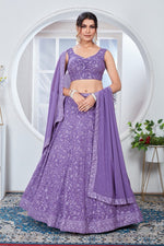 LAVENDER COLOR SEQUINS WORK ON GEORGETTE FABRIC CHIC LEHENGA