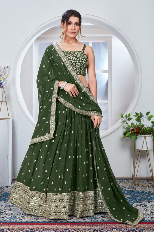 TRENDY GEORGETTE FABRIC GREEN COLOR LEHENGA WITH SEQUINS WORK