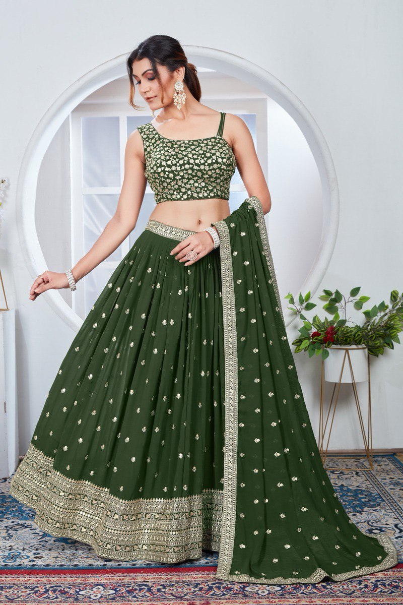 TRENDY GEORGETTE FABRIC GREEN COLOR LEHENGA WITH SEQUINS WORK