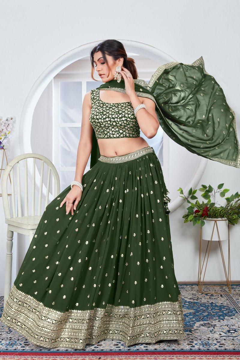 TRENDY GEORGETTE FABRIC GREEN COLOR LEHENGA WITH SEQUINS WORK