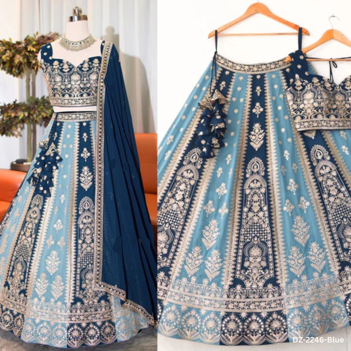 Blue Color Sequence & Zari Embroidery Work Designer Wedding Lehenga Choli