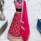 Machine Red Georgette Embroidered Lehenga Choli