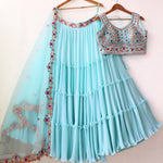 Sky Colour Georgette Ruffle Wedding Wear Lehenga Choli