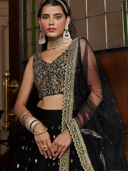 Black color Bridal Lehenga choli with Dupatta Set For Women