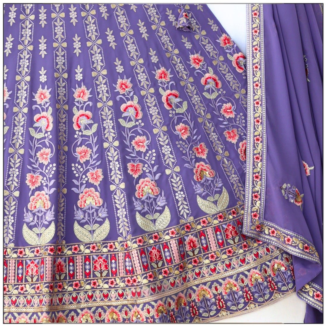 Rosy Purple Color Faux Georgette Fabric Sequence Embroidery work lehengha choli