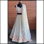 Light Pista Color Faux Georgette Fabric Sequence Embroidery Work lehengha choli