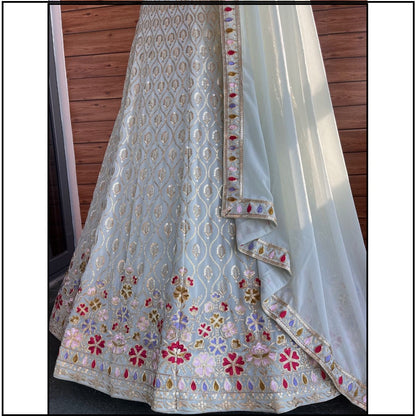 Light Pista Color Faux Georgette Fabric Sequence Embroidery Work lehengha choli