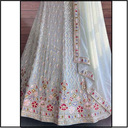 Light Pista Color Faux Georgette Fabric Sequence Embroidery Work lehengha choli