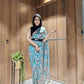 Sky Blue Organza Saree With Leather Waist Belt