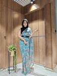 Sky Blue Organza Saree With Leather Waist Belt
