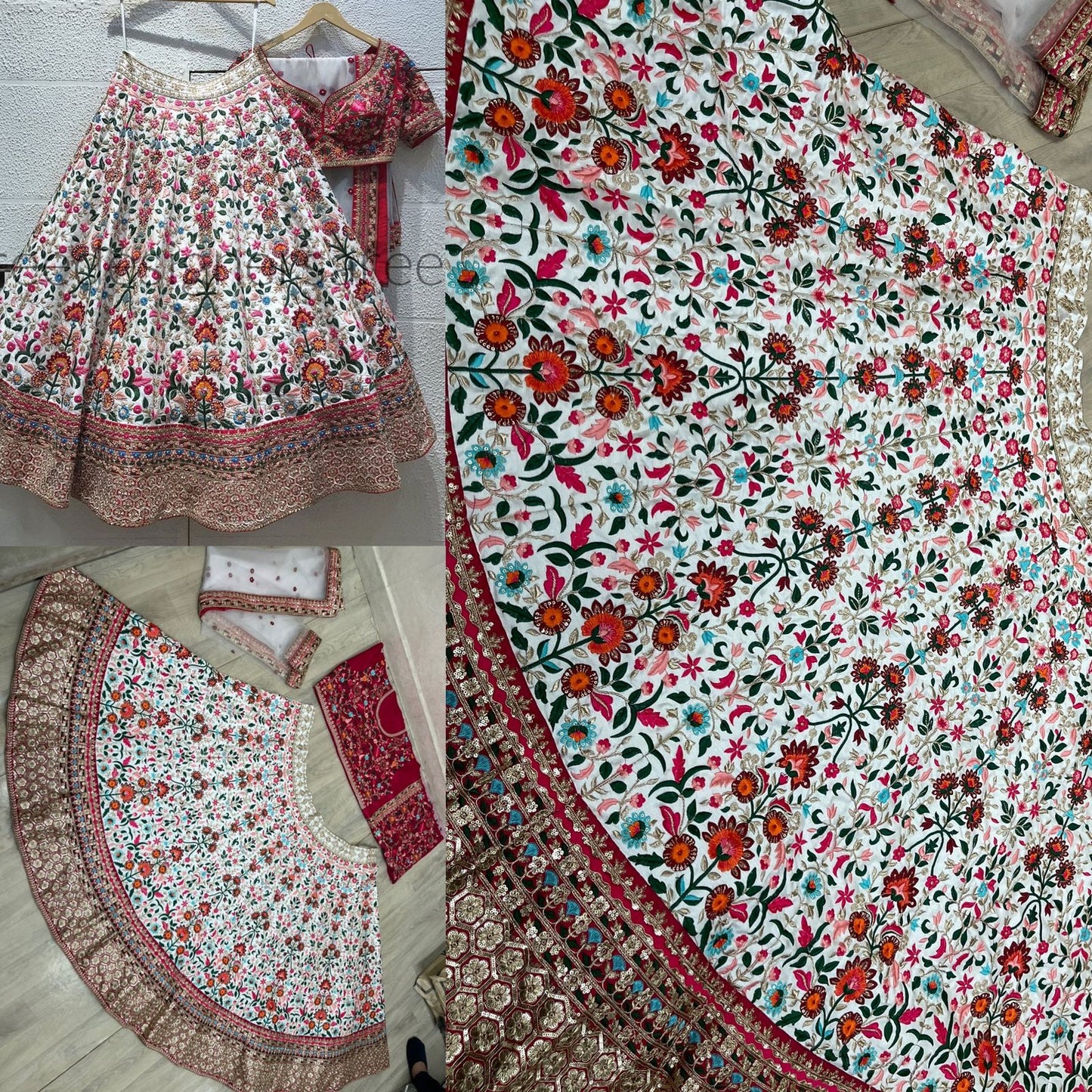 WHITE ITALIAN SILK HEAVY EMBROIDERY LEHNGHA