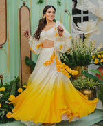 Yellow And White Organza Digital Print Lehenga Choli