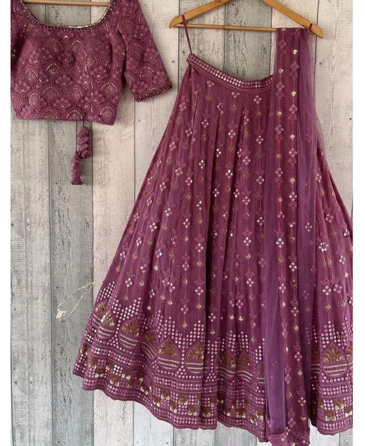 Wine Color Georgette Georgette Sequence Work